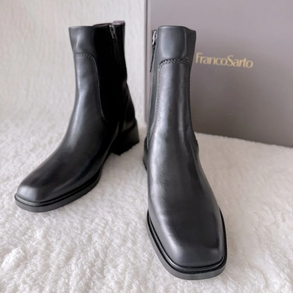 Franco Sarto Women's Franco Gracelyn Ankle Boot, Black Leather, Size 7 M, 8.5 M